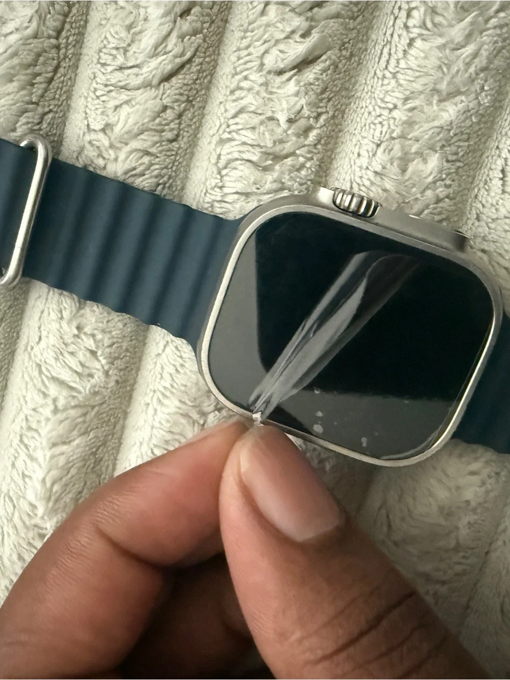 Apple Watch Ultra new - refurbishedwith Navy Silicone Strap and Magnetic Charger